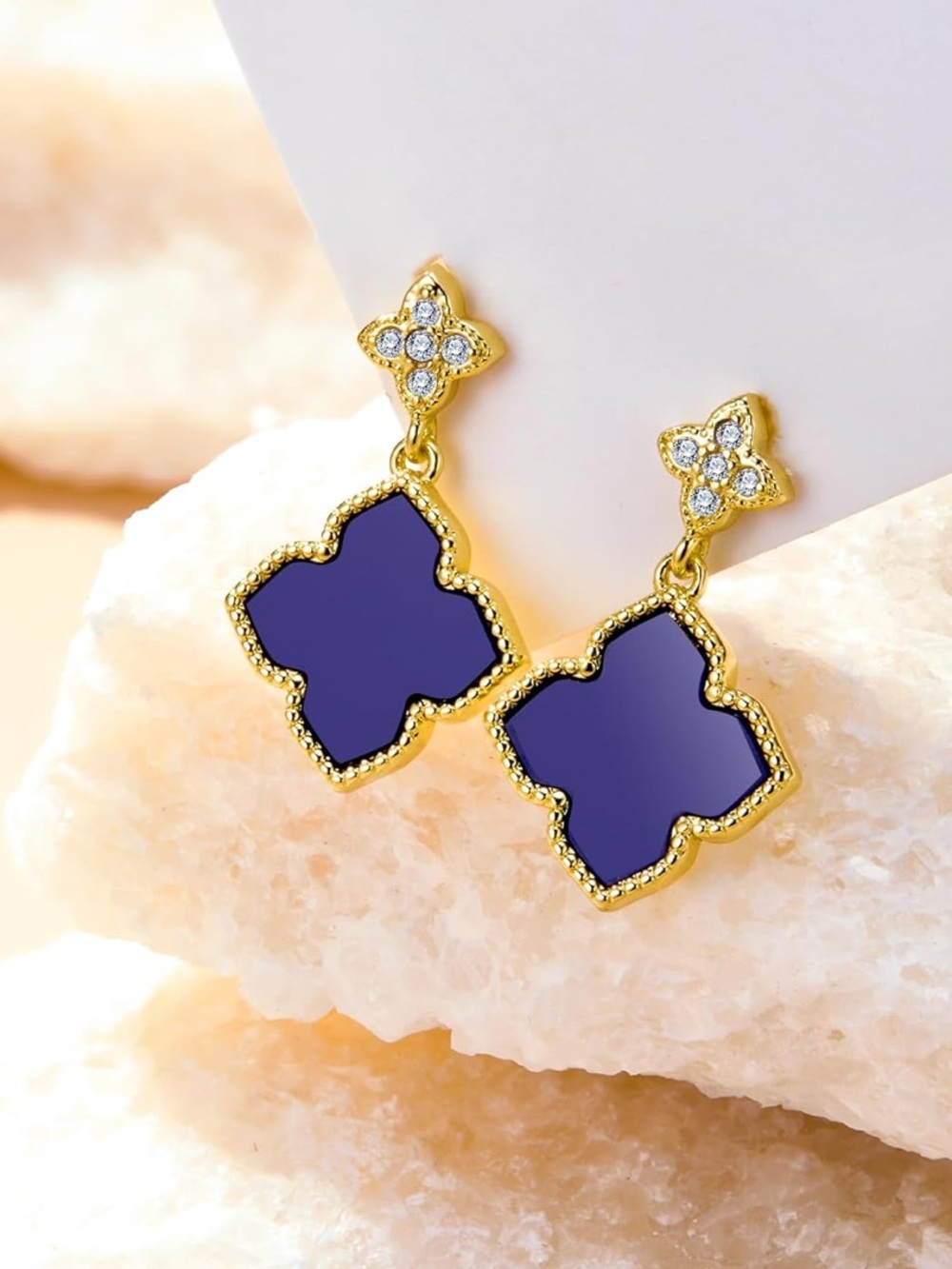 Anthropologie Gold and Purple Clover Drop Earrings